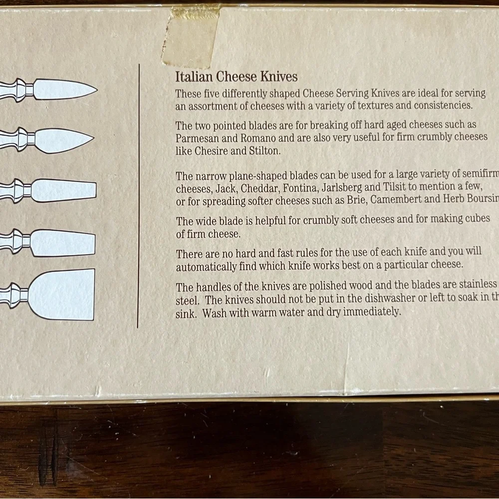 Williams Sonoma Italian Cheese Knife Collection Beechwood Handles S/5